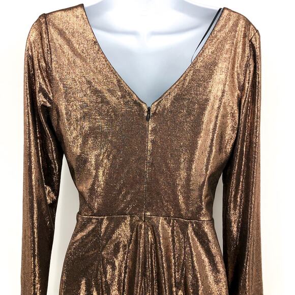 DRESS THE POPULATION Lois Metallic Bodycon Dress Small Gold Long Sleeve NWOT - Picture 7 of 7